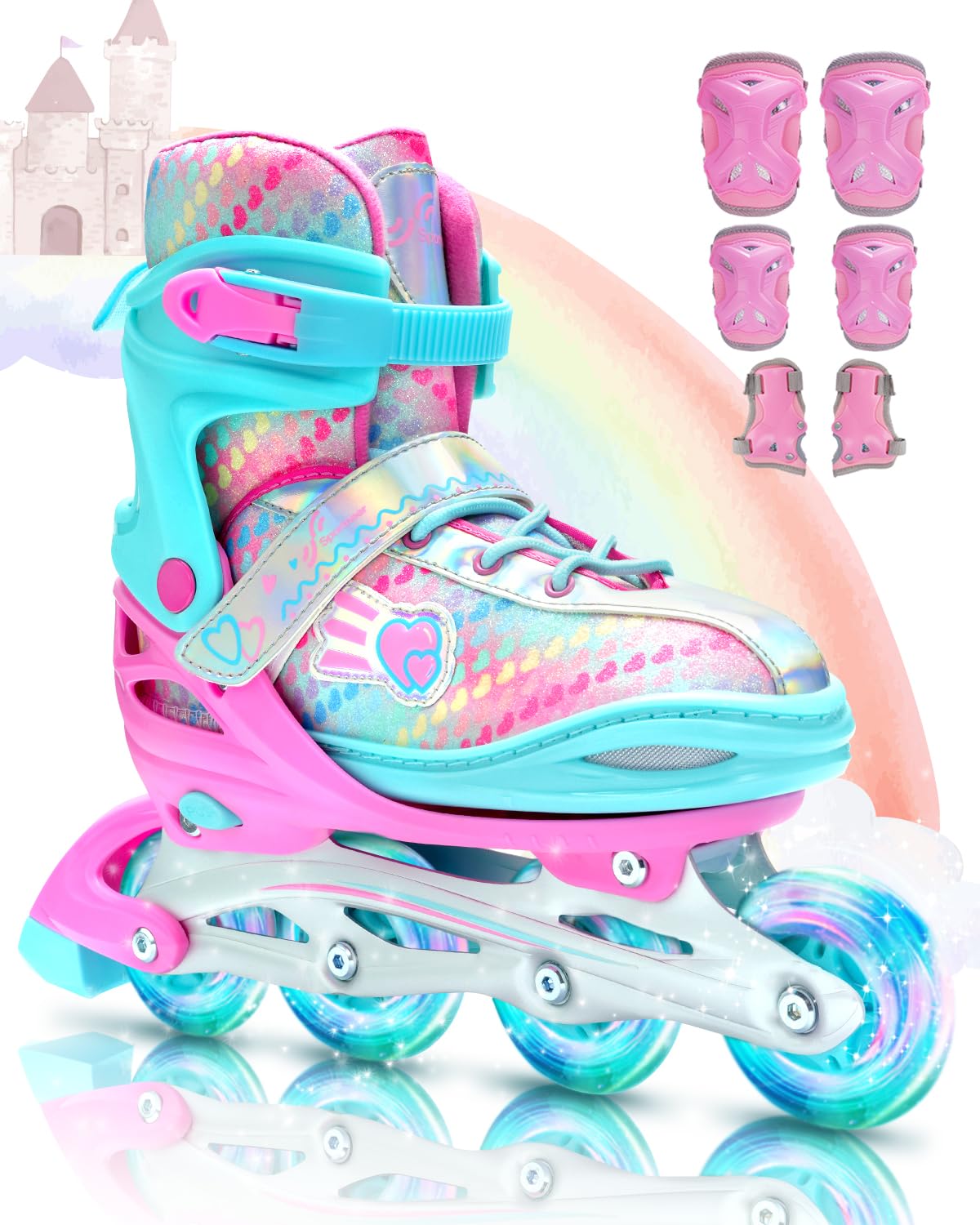 Sportneer Adjustable Inline Skates for Children | 8 LED Wheels & Gear Set