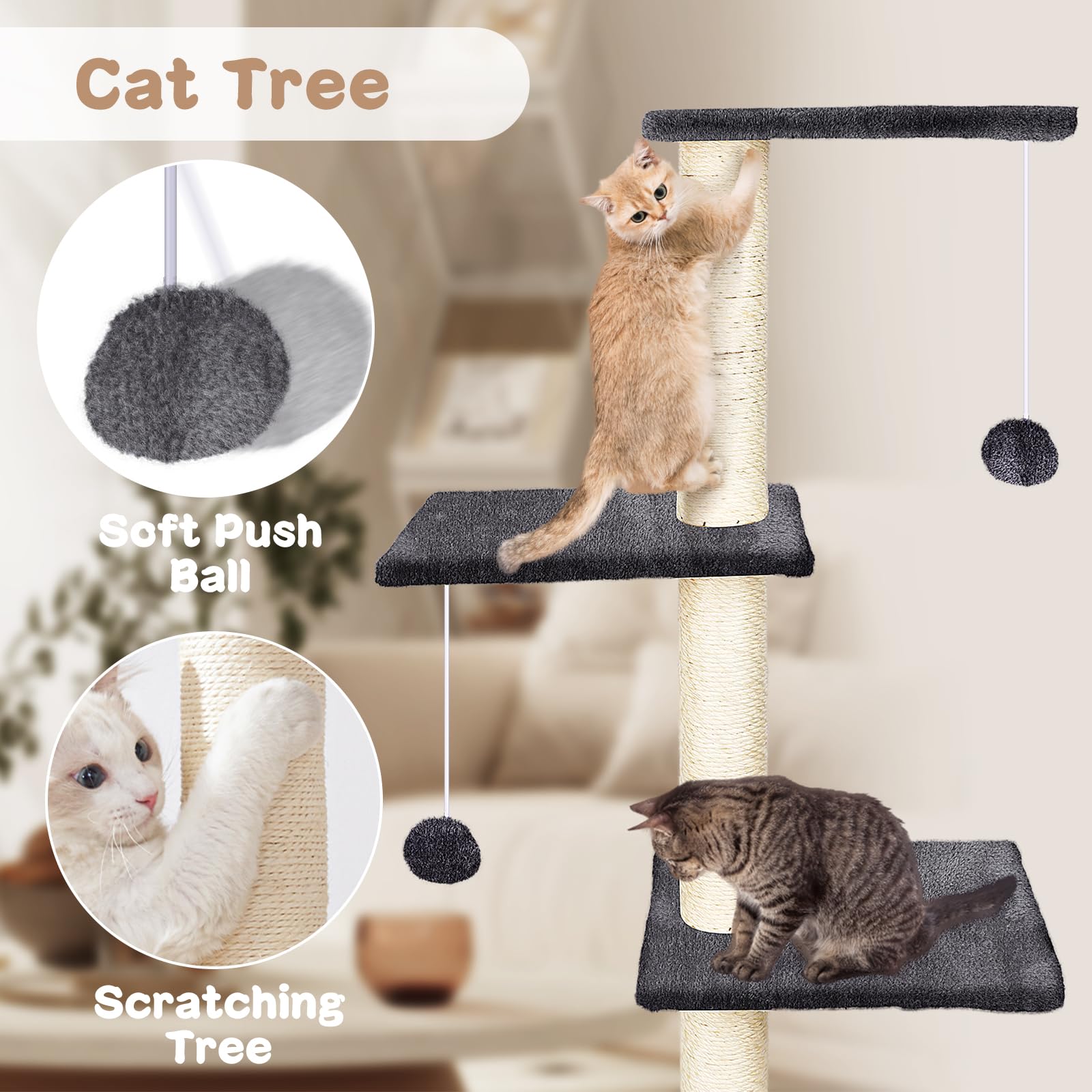 MASTERTOP 4-in-1 Cat Wall Furniture Set | Grey Wood Climbing Shelves
