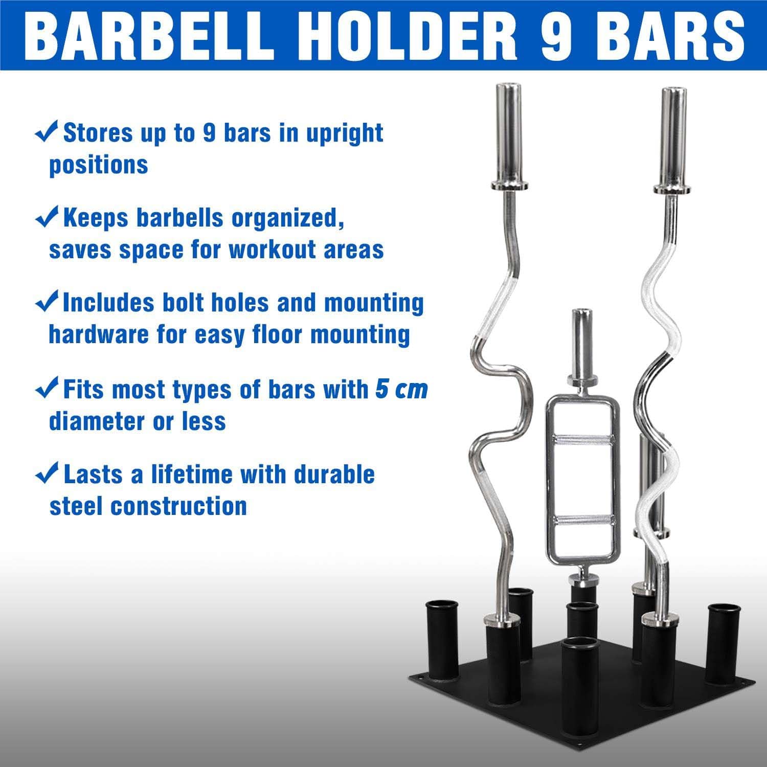 Yes4All Vertical Barbell Holder Stand | 9-Slot Steel Olympic Bar Rack