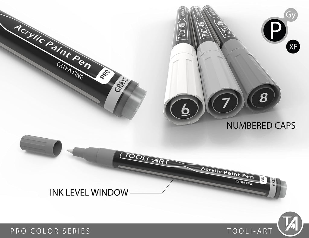 22 Gray Tone Acrylic Paint Pens | 0.7mm Extra Fine Tip Markers