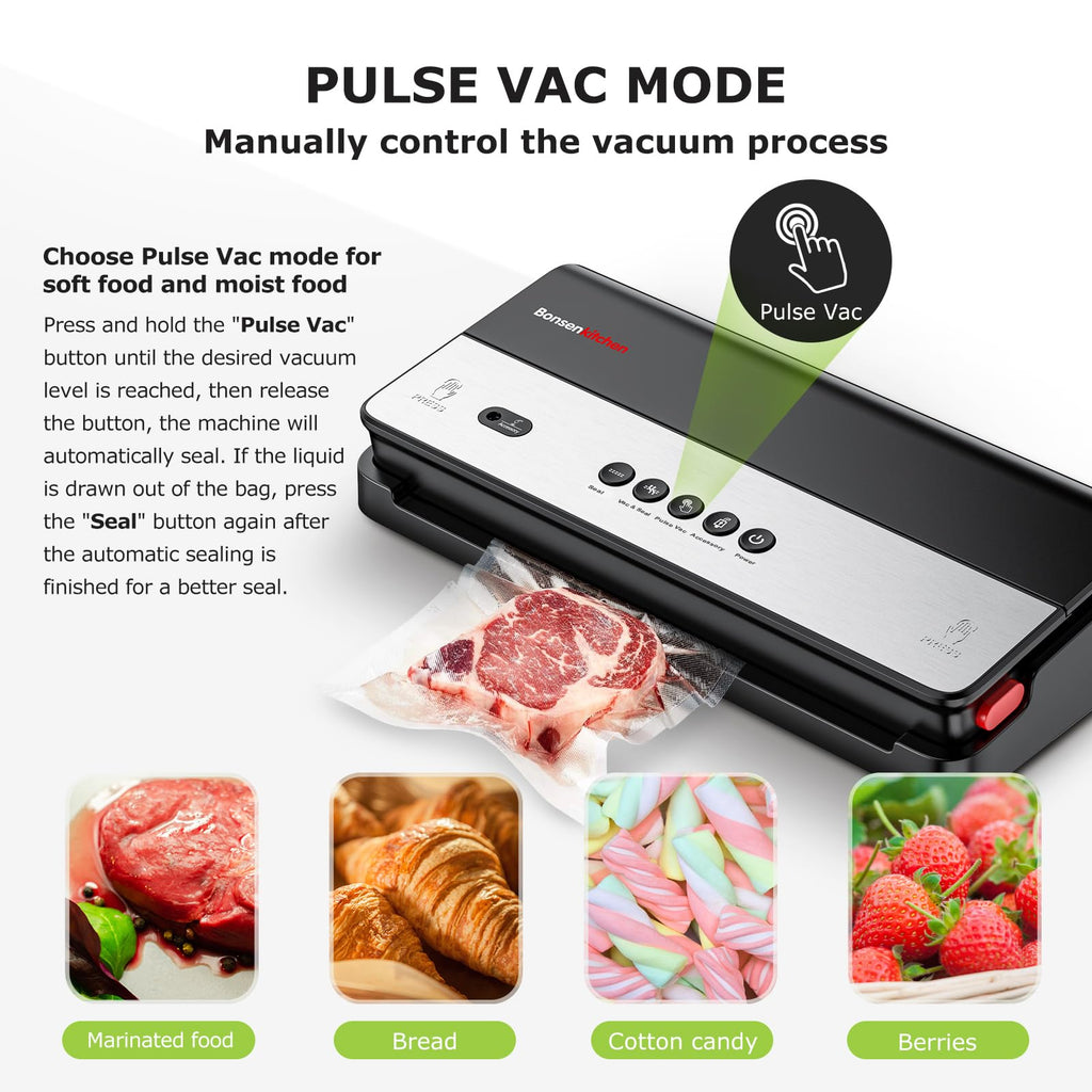 Bonsenkitchen Vacuum Sealer Machine with Built-in Cutter and 50 Bags