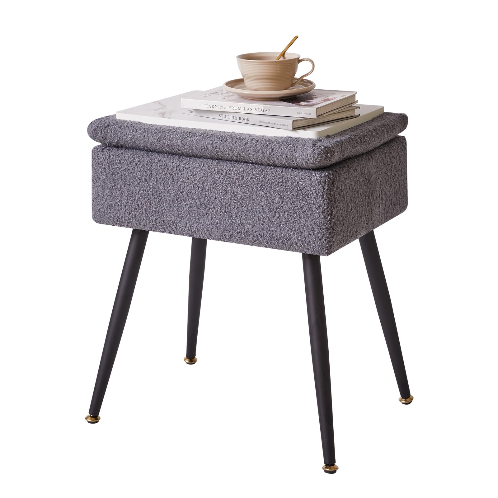 Aibiju Faux Teddy Fur Vanity Stool with Storage | Ottoman with Metal Legs