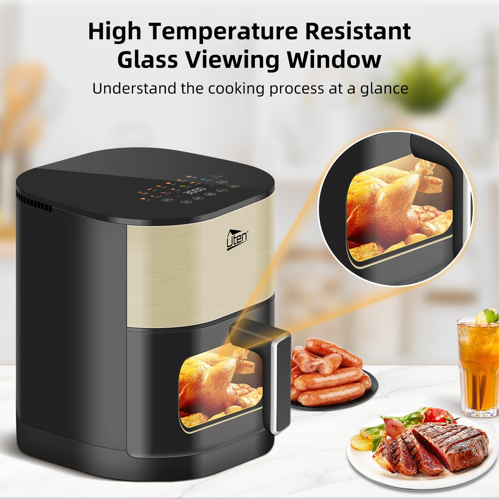 Uten Dual Blaze Air Fryer 5.5L | 14-in-1 Smart Cooker with Visual Window