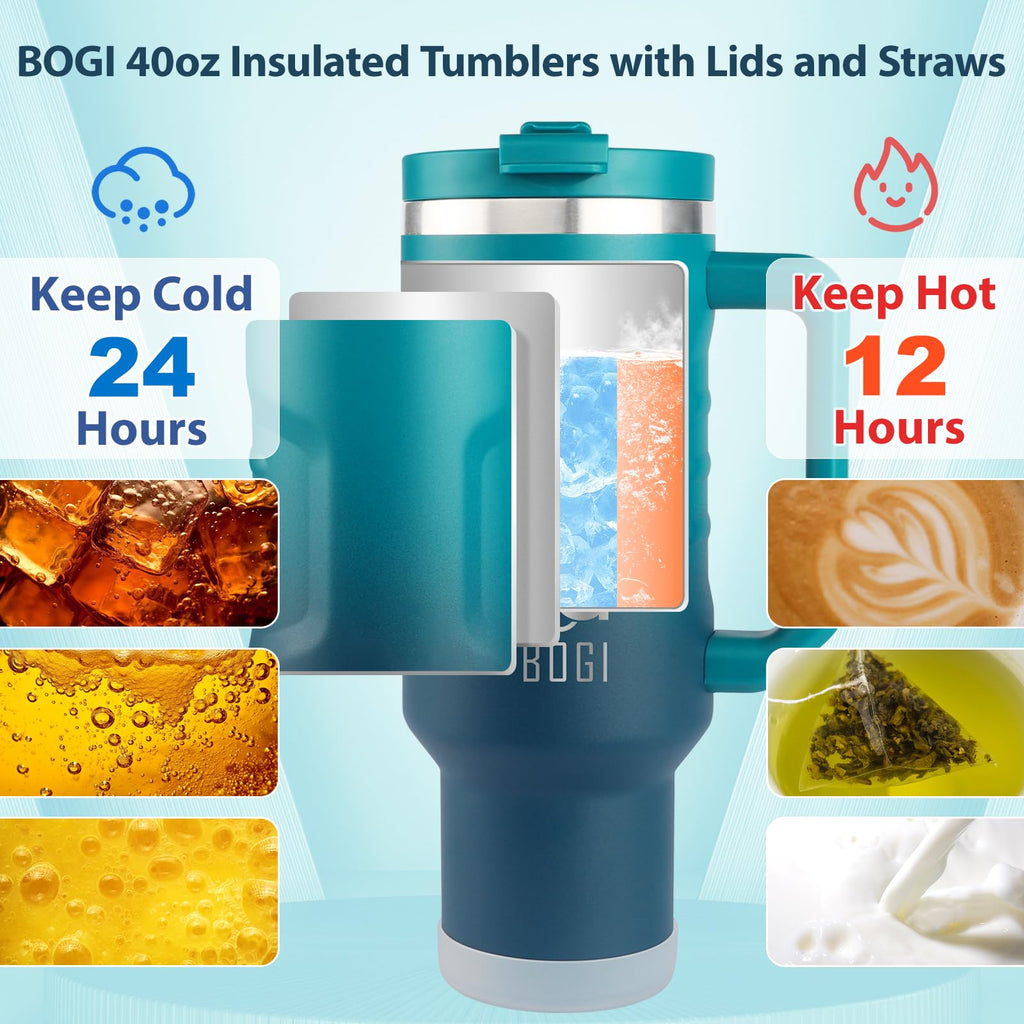 BOGI 40oz Insulated Tumbler with Handle | Leakproof Stainless Steel Mug