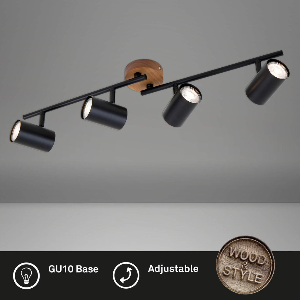 Briloner Retro Ceiling Spotlight – 4-Light Vintage Wood & Metal Lamp