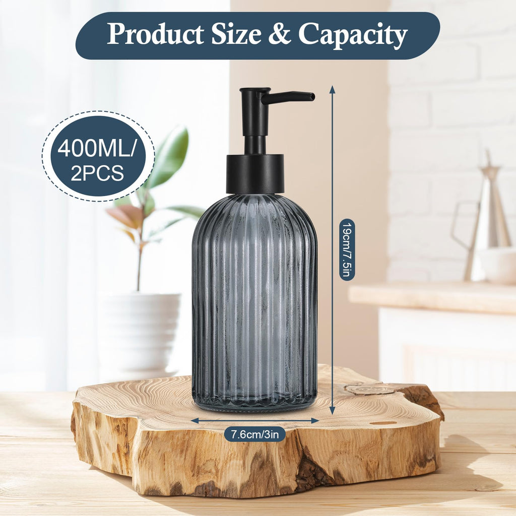 Hejo 2 Pcs 400ml Glass Soap Dispenser with Black Pump - image 2