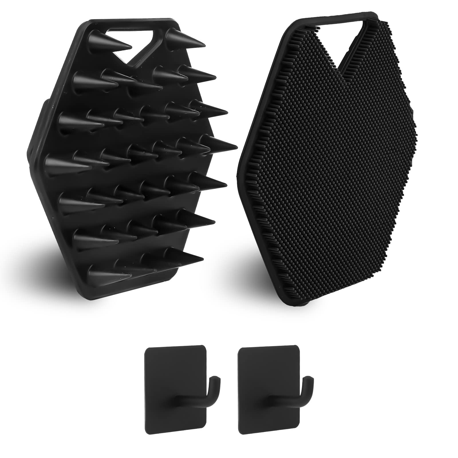 2-Piece Silicone Body Scrubber and Scalp Brush Set – Black