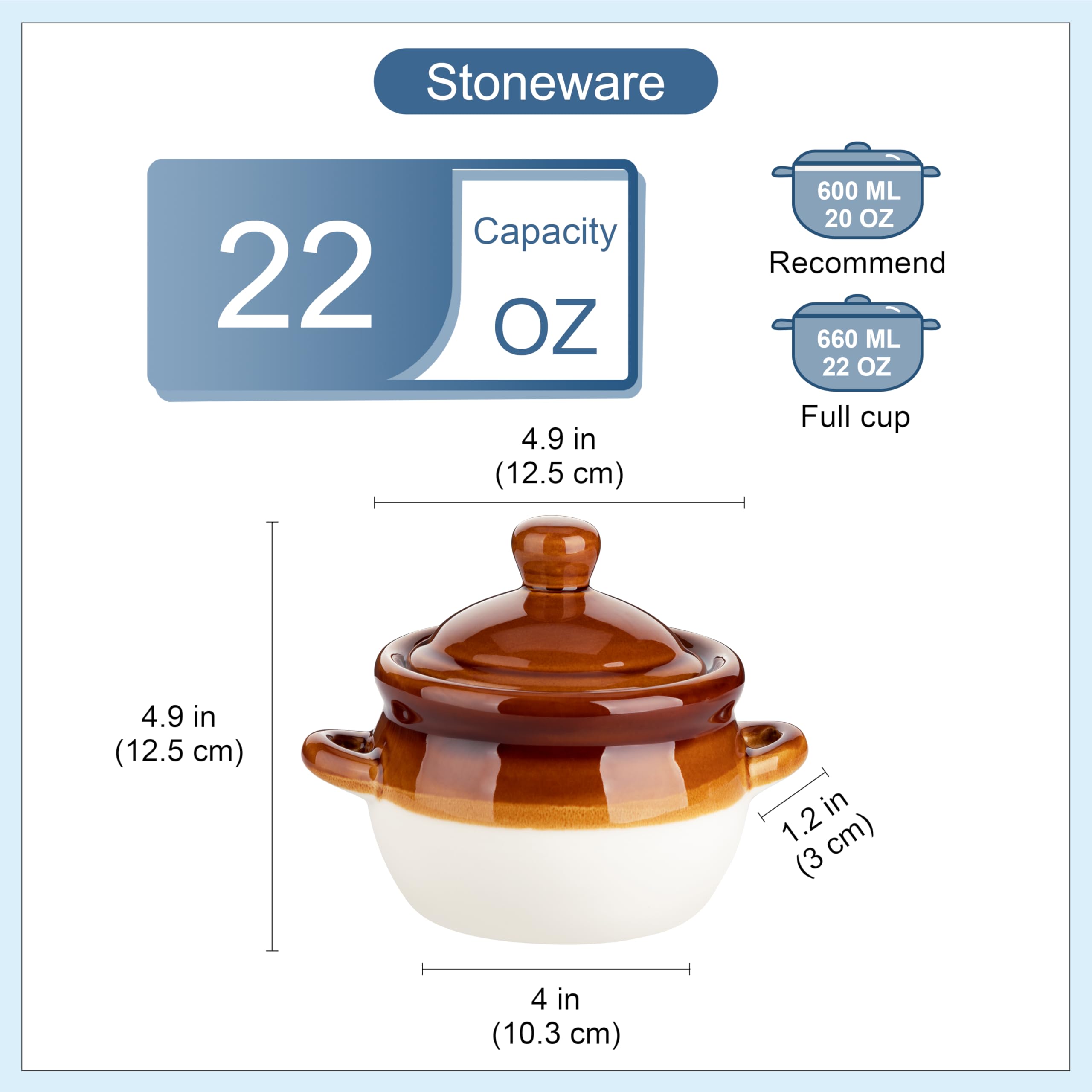 LOVECASA 22 Oz Ceramic French Onion Soup Bowls with Handles and Lids