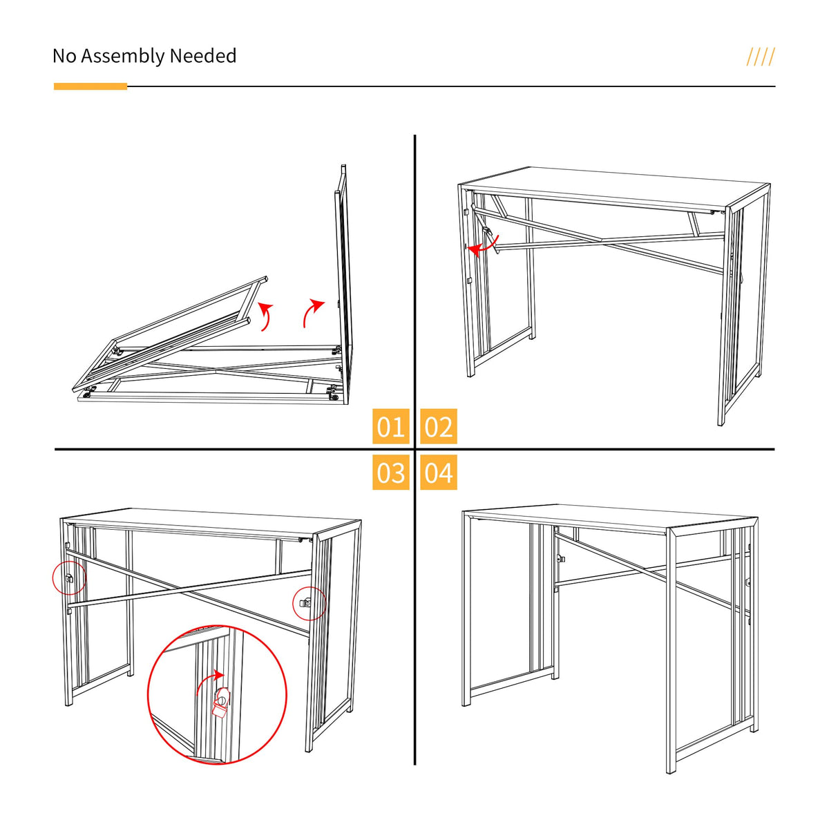 Lutown-Teen Folding Computer Desk 47 inch No Assembly Required, Grey - image 4