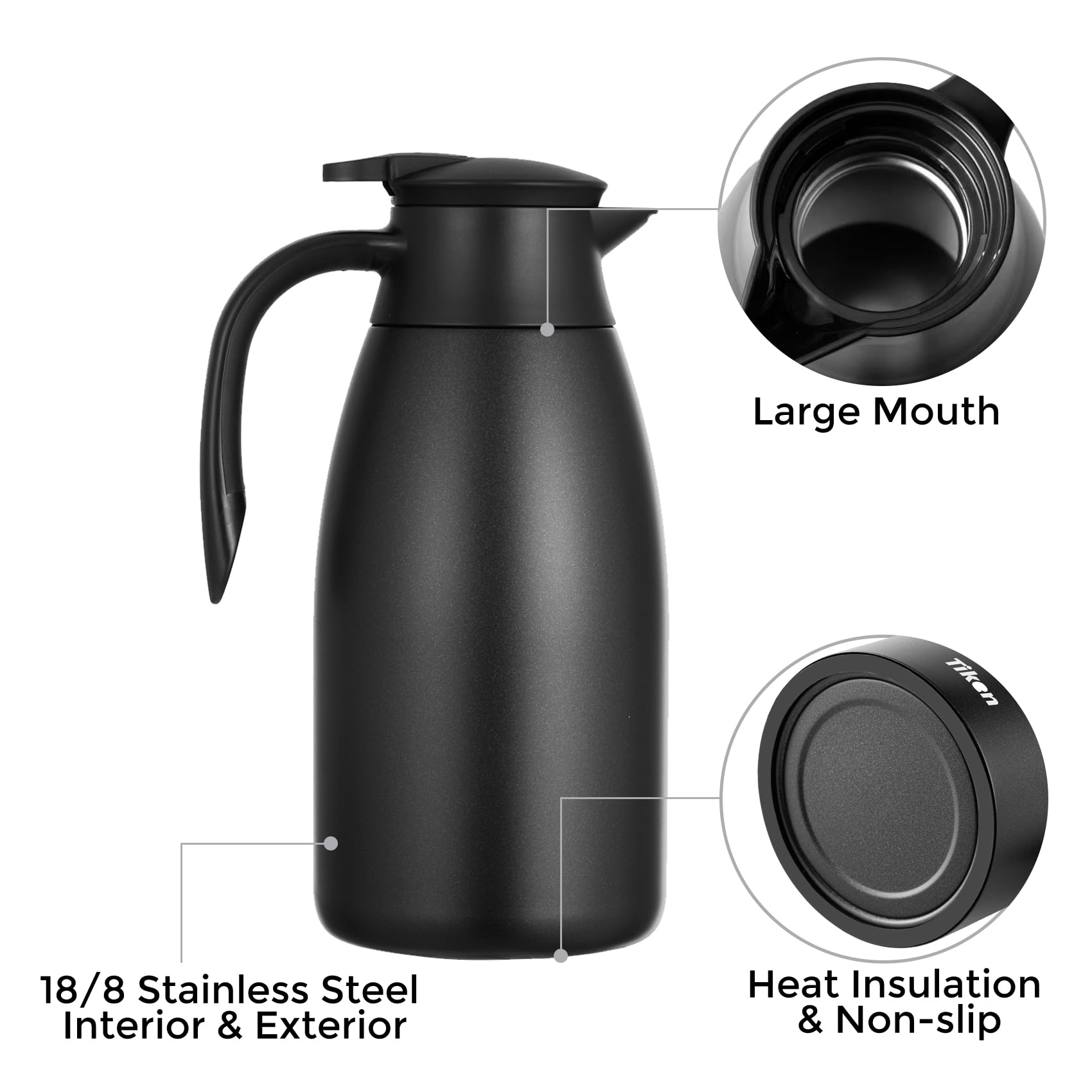 Tiken 2.5L Thermal Coffee Carafe – Stainless Steel Vacuum Insulated Jug
