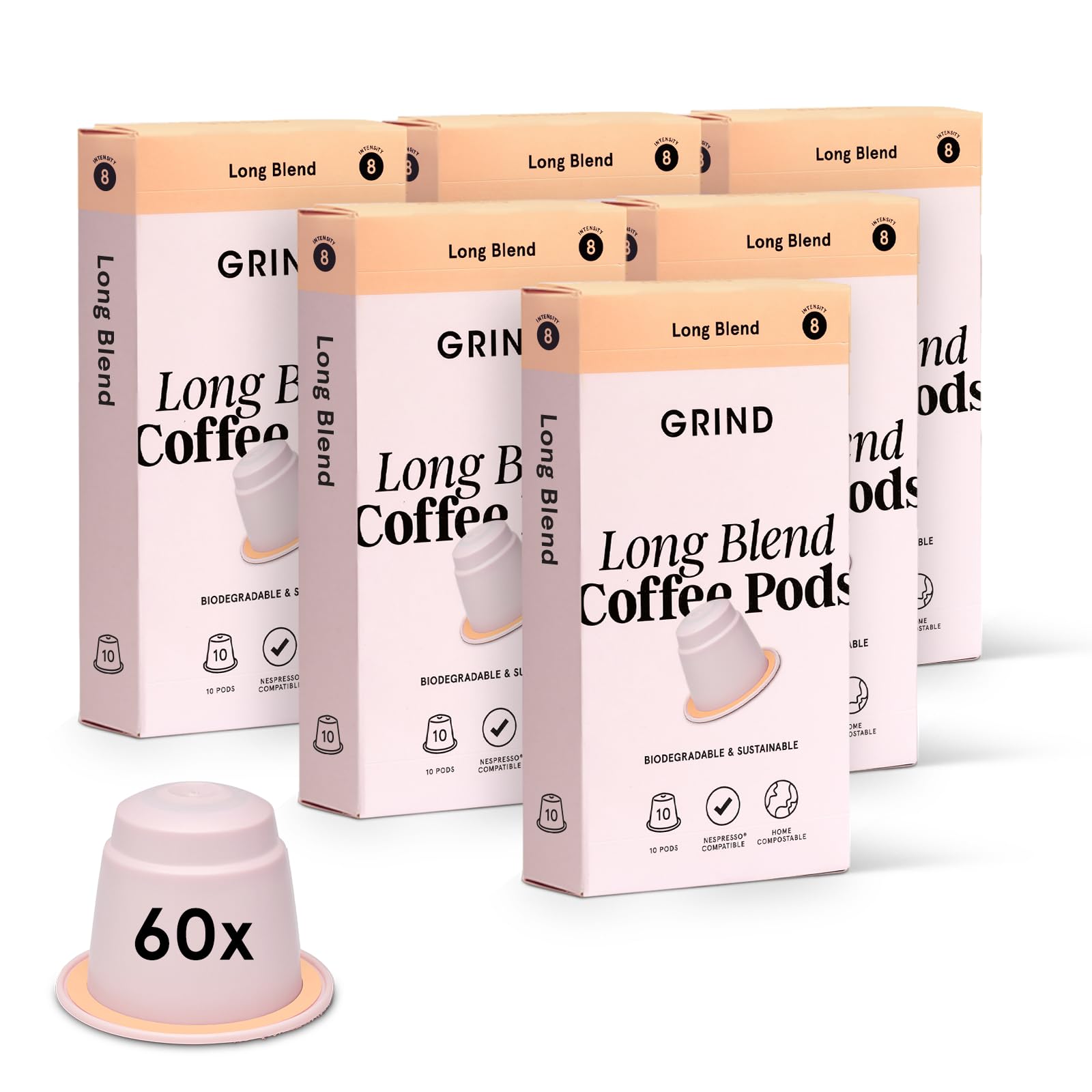 Grind Long Coffee Pods – 60 Nespresso Compatible Compostable Capsules