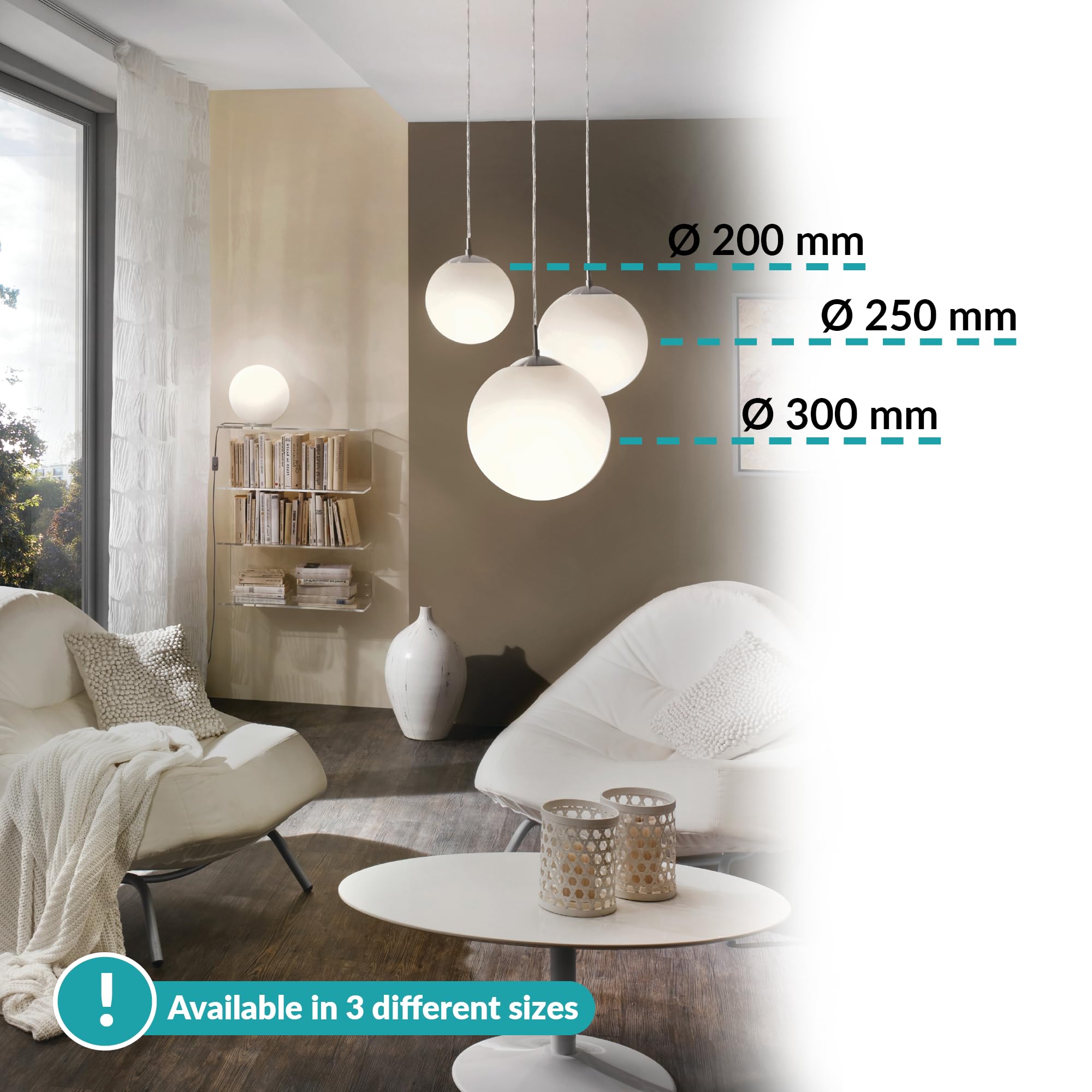 EGLO Rondo Pendant Lamp – 9.8" White Opal Glass & Matt Steel Light