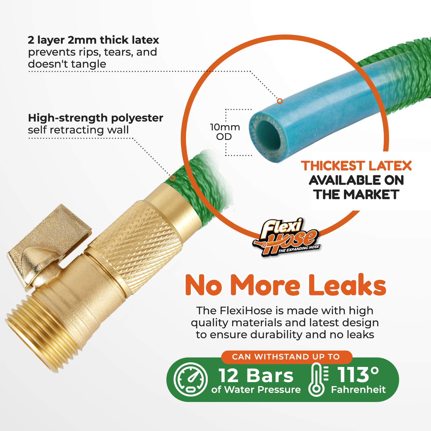 Flexi Hose 75FT Expandable Garden Hose – Heavy Duty with Brass Fittings