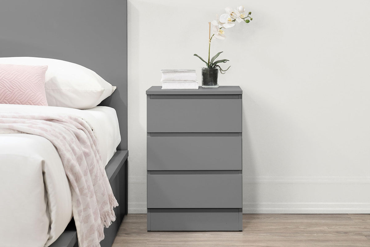 Birlea Oslo 3 Drawer Bedside Table Grey Nightstand Side Table - image 1