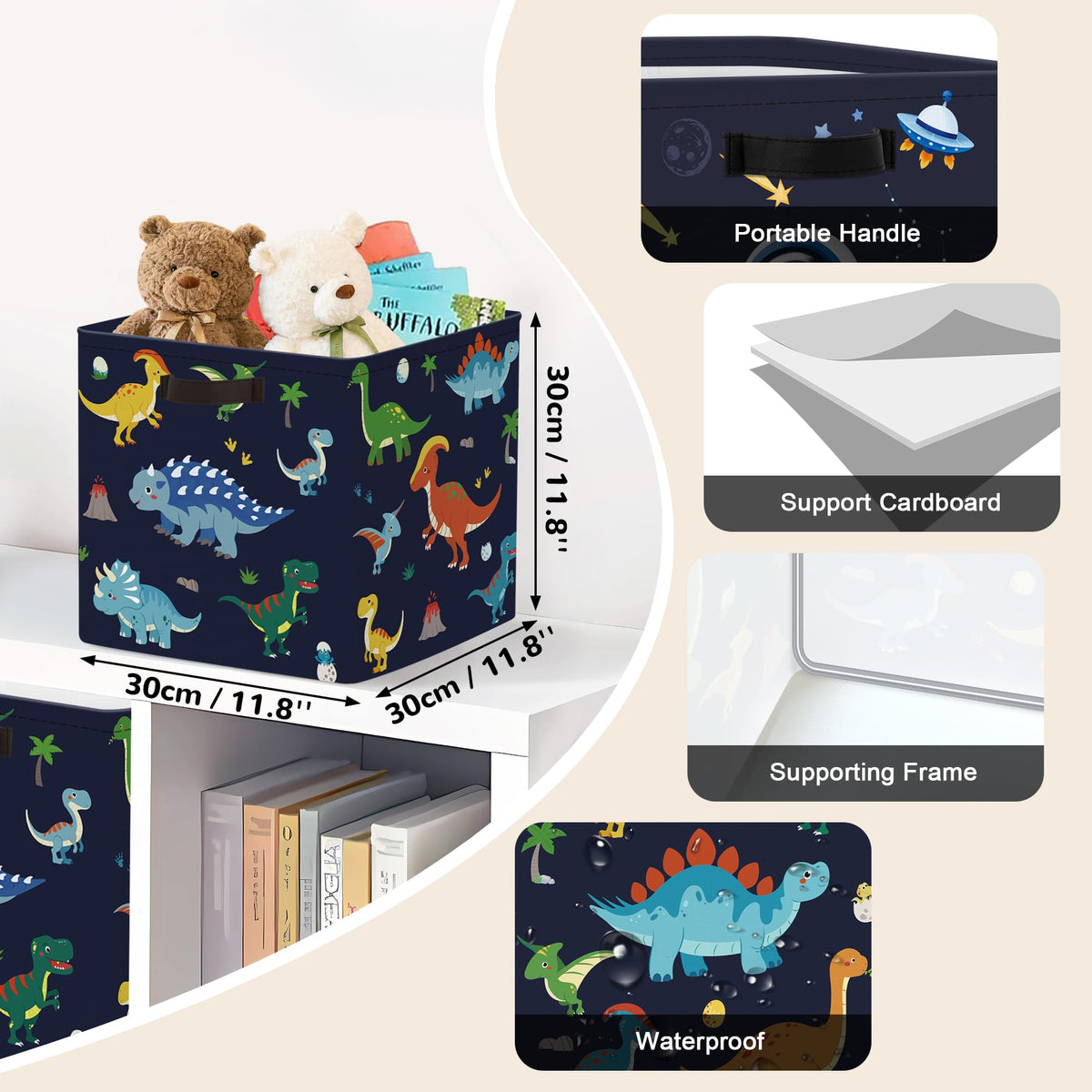 Clastyle 3 pcs Dinosaur Cube Storage Boxes for Shelves Kallax Boxes - image 3