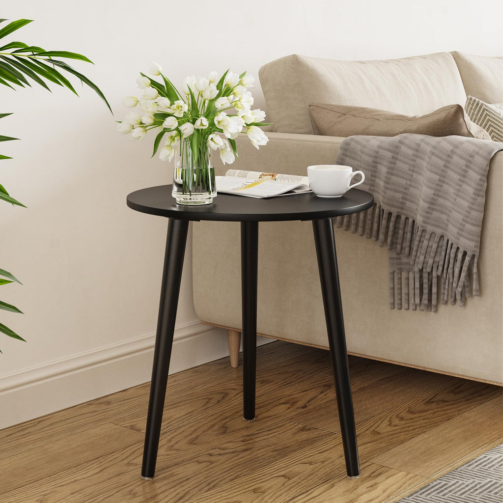APICIZON Round Side Table – Black Wooden End Table for Small Spaces