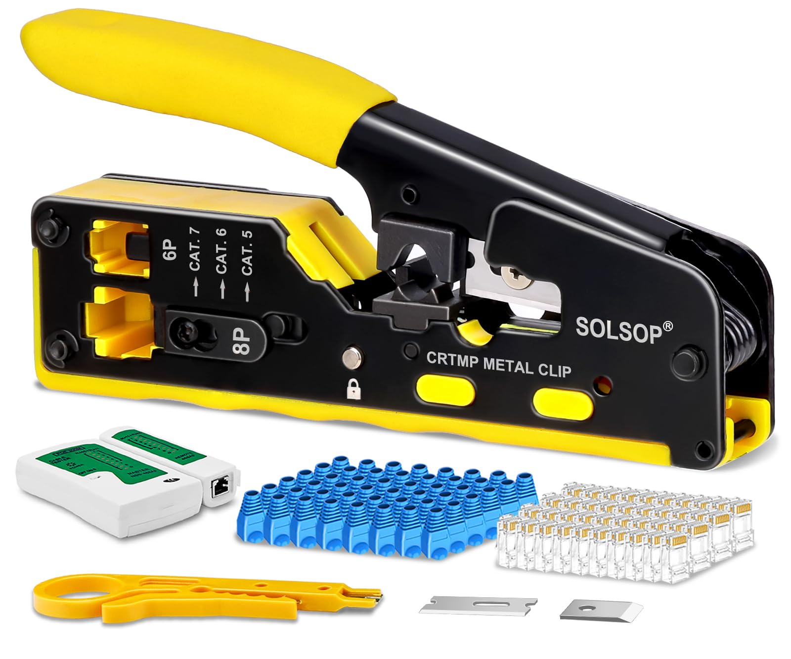 Solsop RJ45 Pass Through Ethernet Crimp Tool for Cat5 Cat6 Cat7