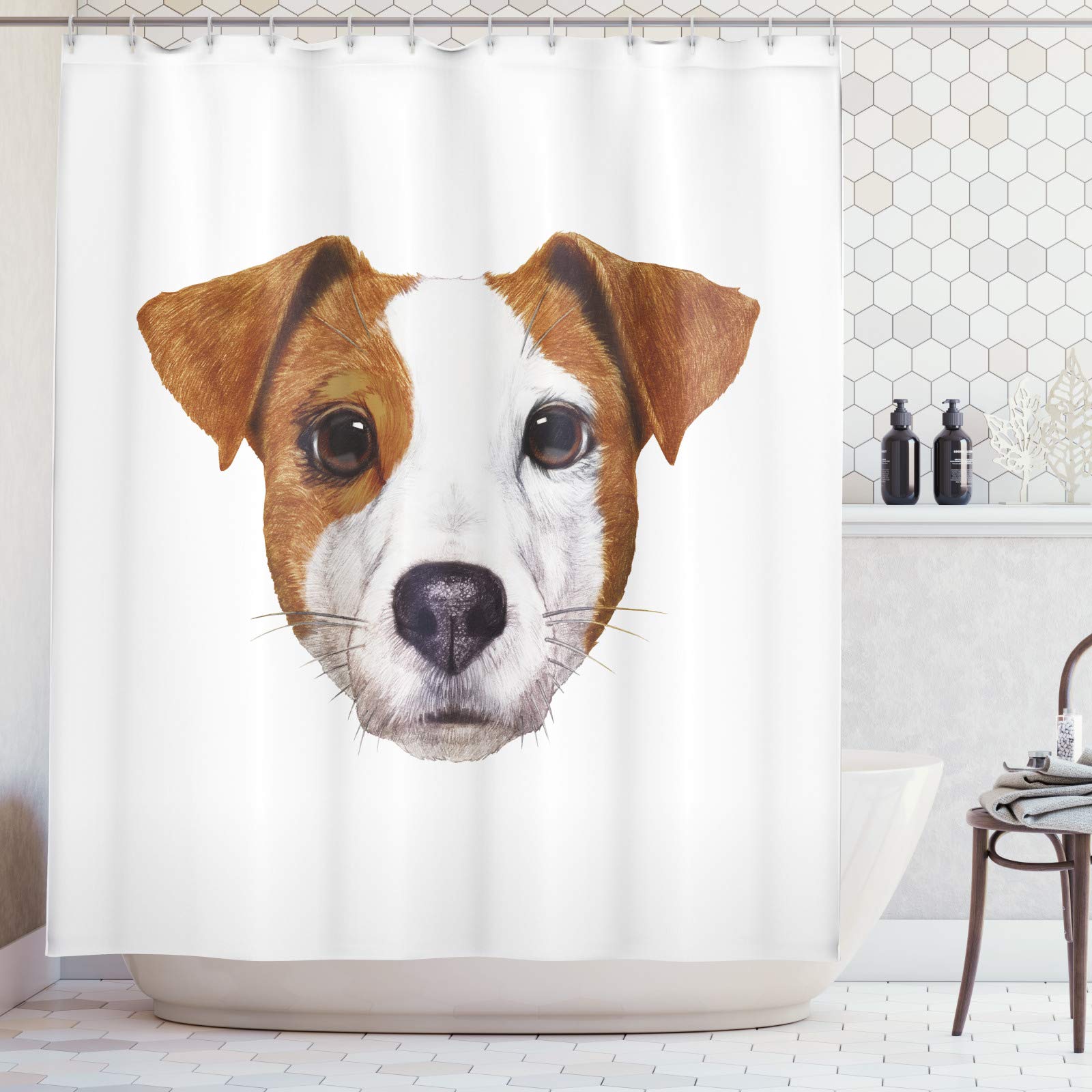ABAKUHAUS Jack Russell Shower Curtain – Fabric Dog Bathroom Decor with Hooks