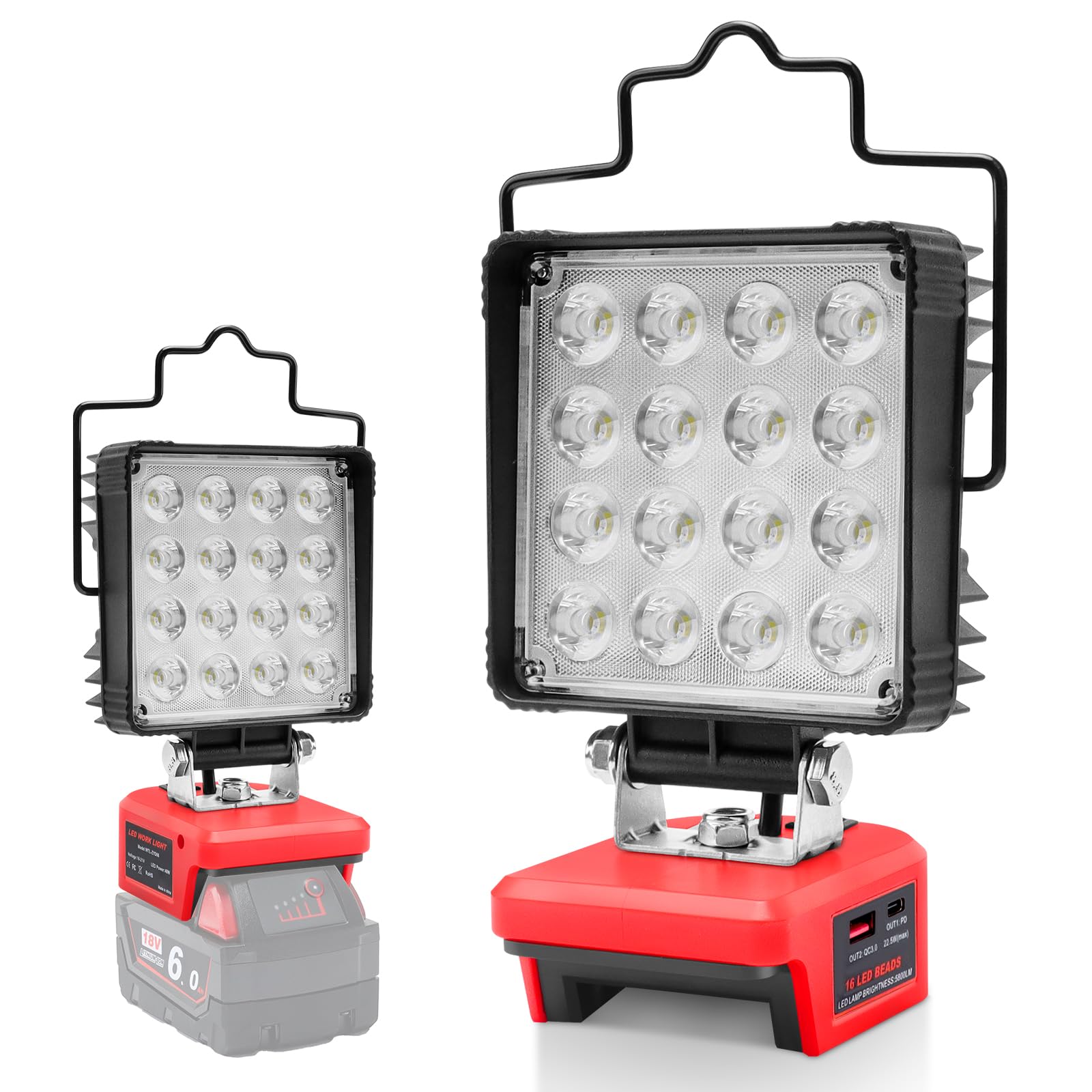 Powarobor 48W LED Work Light for Milwaukee 18V M18 Battery – 5800LM