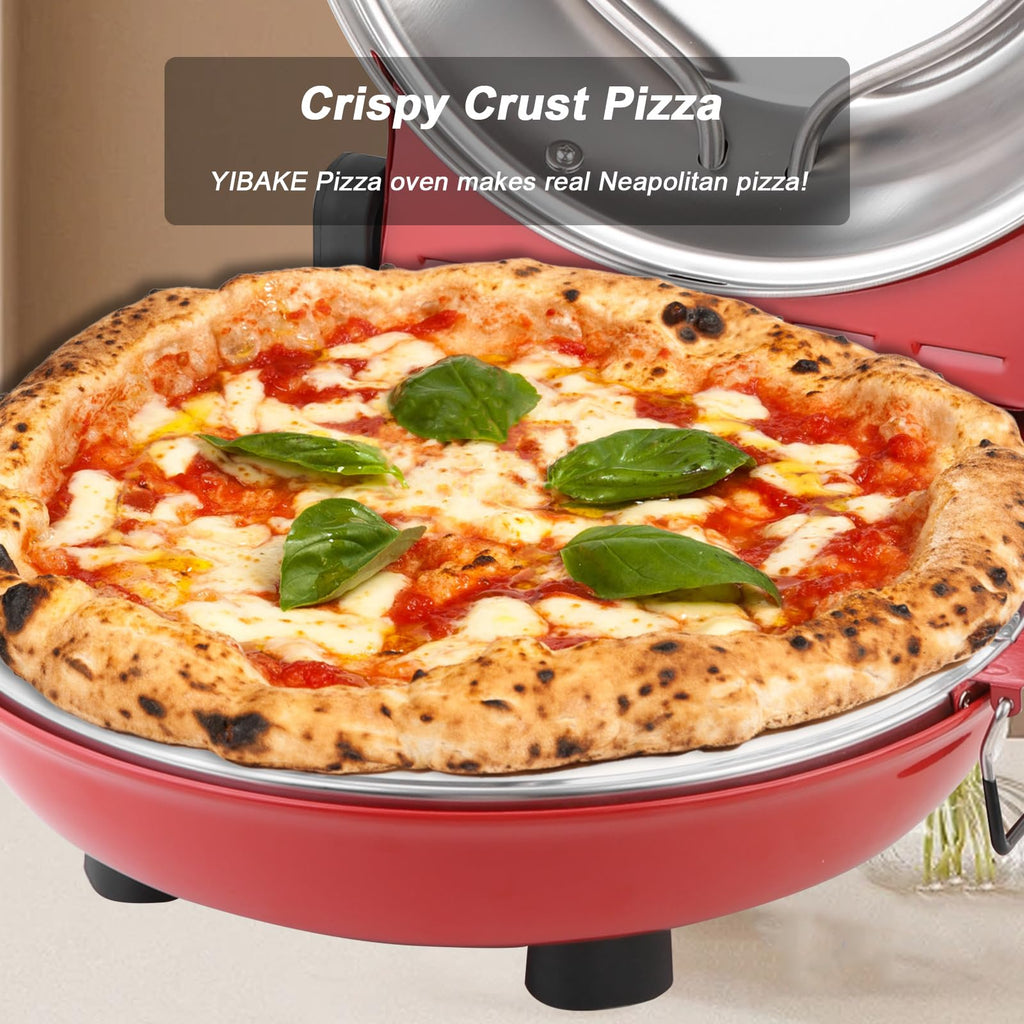 YIBAKE Electric Pizza Oven – 1200W Stone-Baked Pizza Maker with 12" Stone