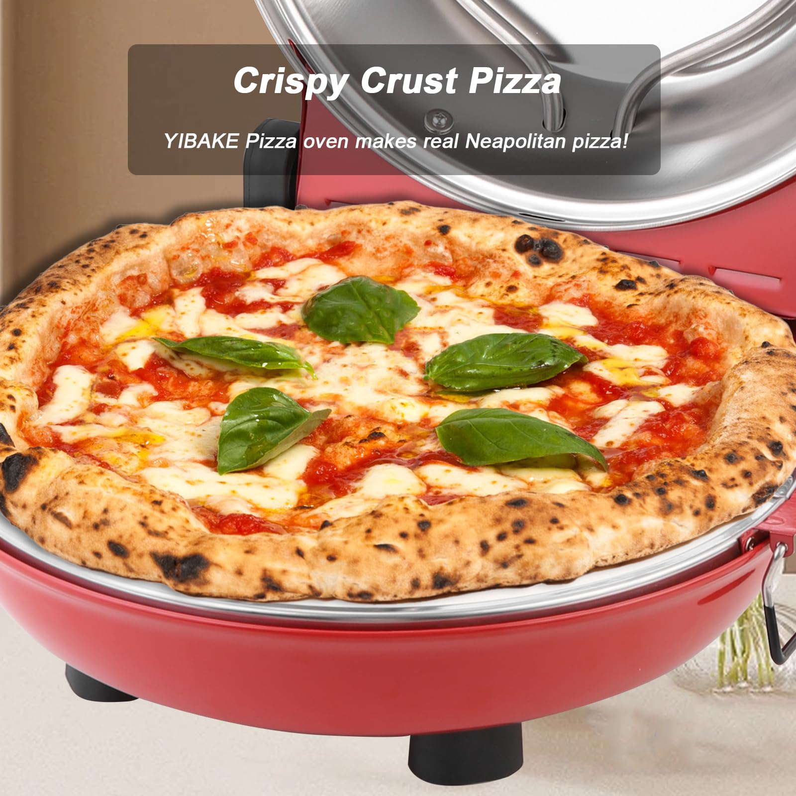 YIBAKE Electric Pizza Oven – 1200W Stone-Baked Pizza Maker with 12" Stone