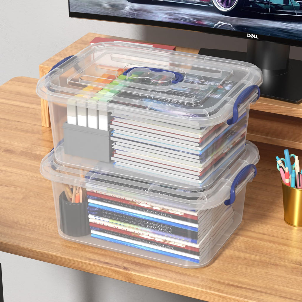 Xeabia 8 L Clear Plastic Latch Storage Boxes with Lid & Handle 2 Packs Blue - image 4