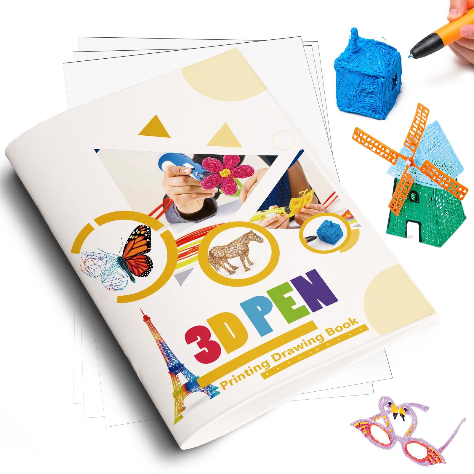 MOCOBO 3D Printing Drawing Book - 40 Reusable Templates for Kids