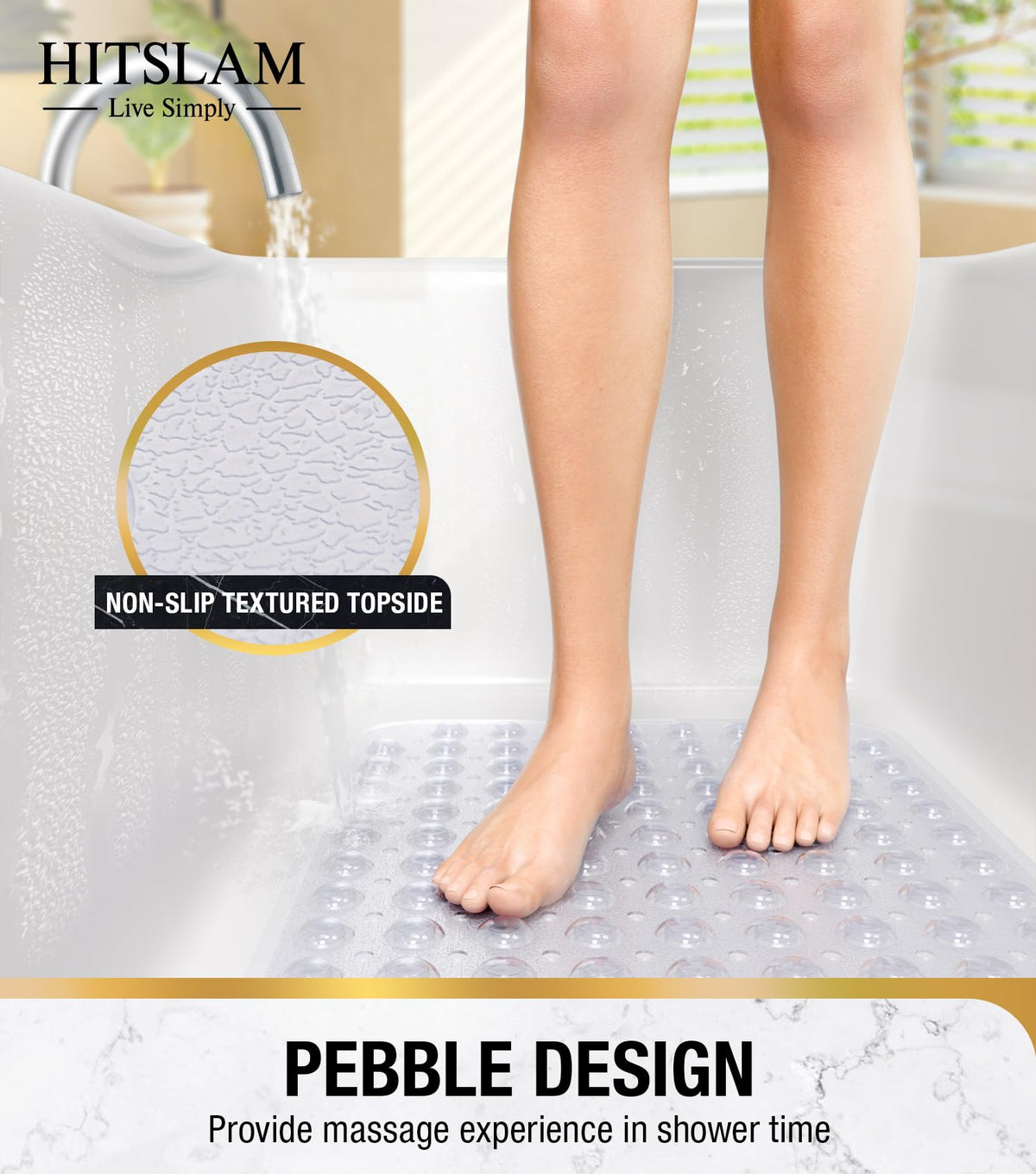 HITSLAM Non Slip Bath Mat for Tub, 101 x 40cm Extra Long Shower Mat Anti Mould, Machine Washable Bathroom Bathtub Mat with Suction Cups and Drain - image 3