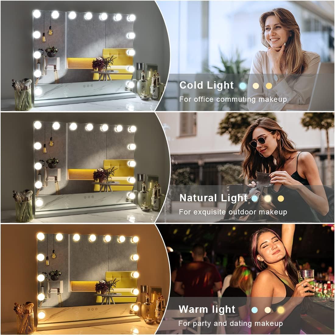 FENCHILIN Hollywood Vanity Mirror with Lights | 15 Bulbs & USB Charging Port