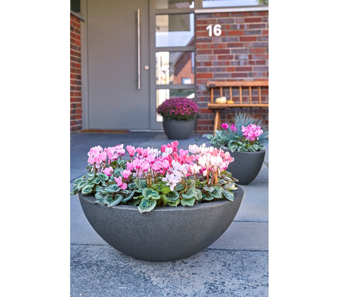 Dehner Spherical Bowl – 52cm Anthracite Frost-Resistant Plastic Planter