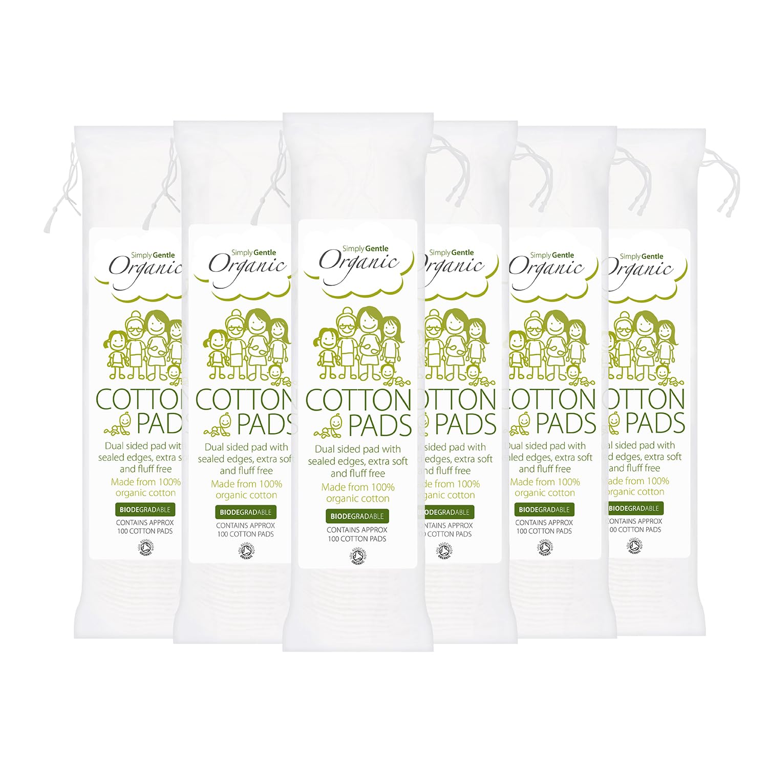 Simply Gentle Organic Cotton Pads for Sensitive Skin – 100 Count (Pack of 6)