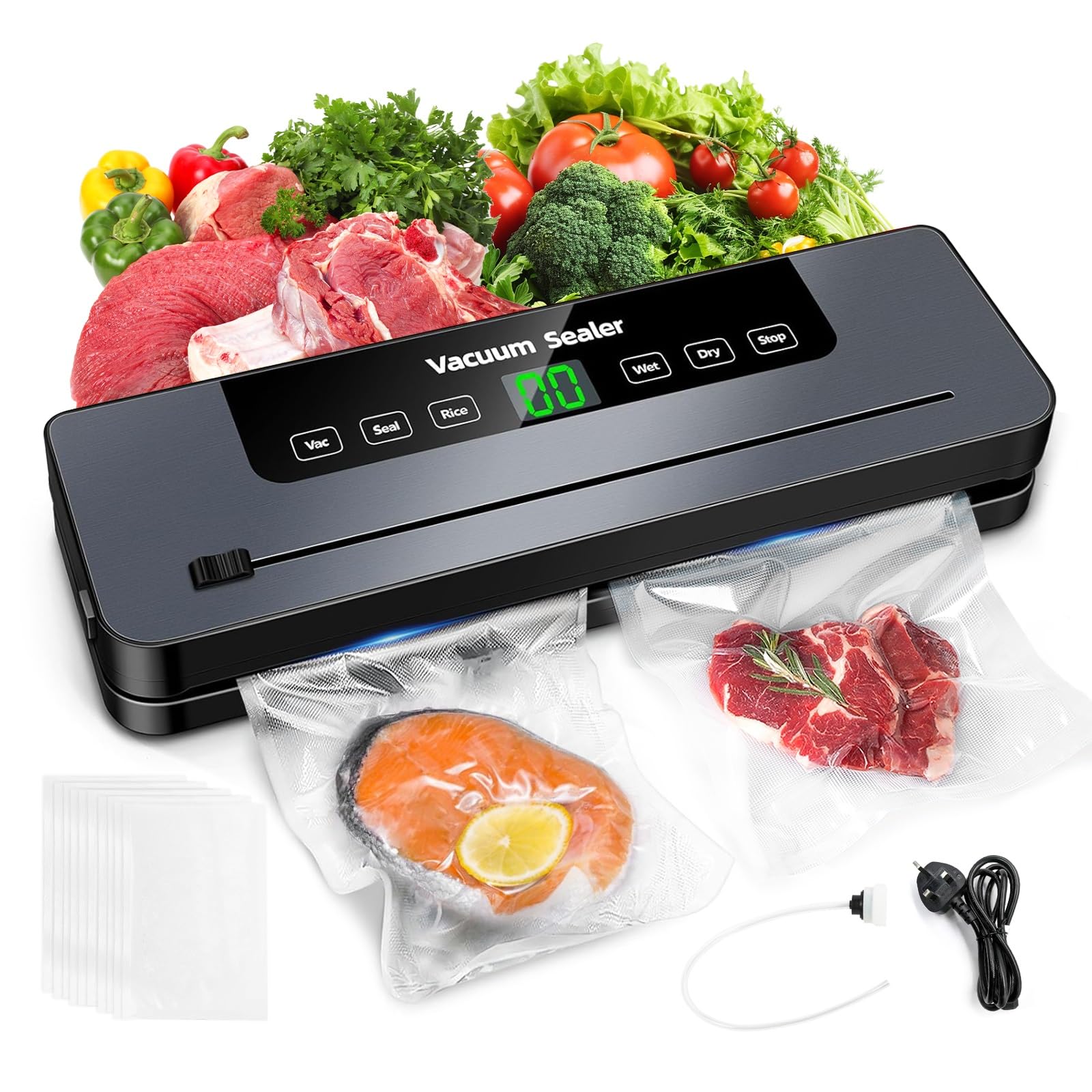 Comeder 6-in-1 Vacuum Sealer Machine with Built-in Cutter & 50 Bags