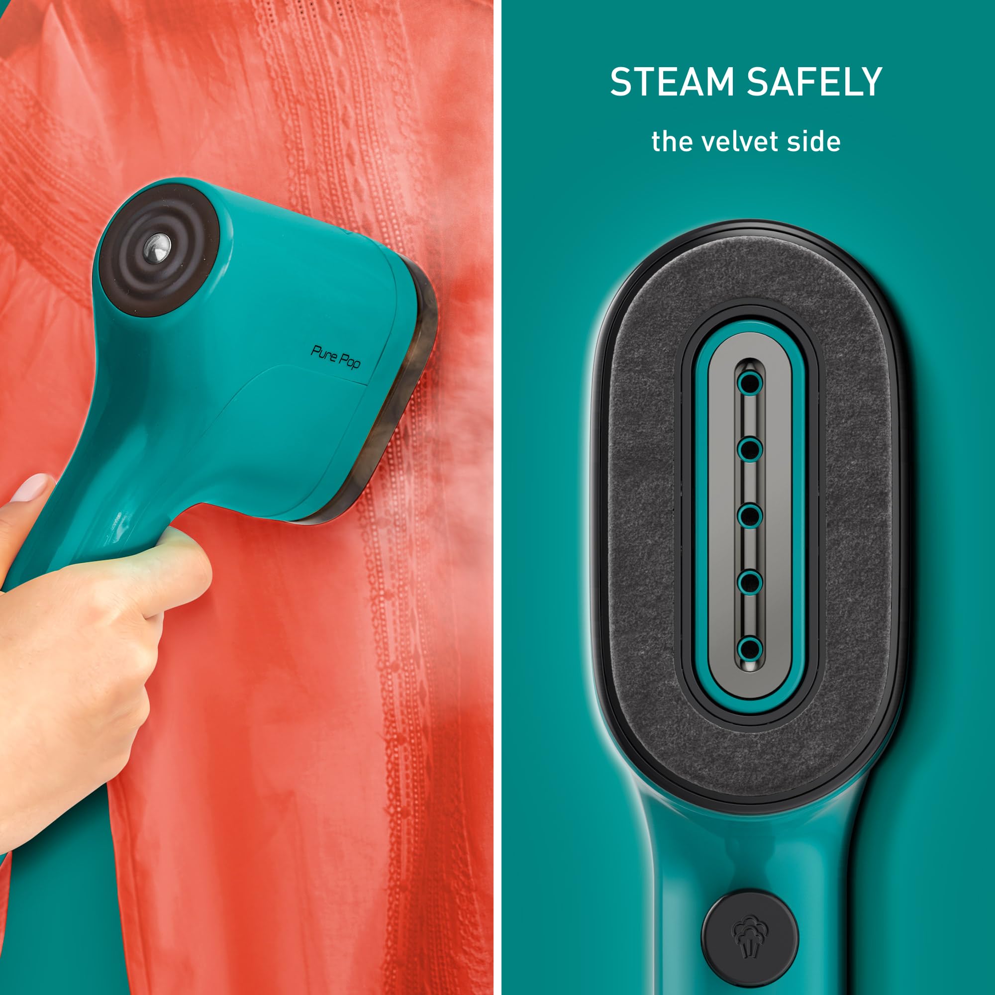 Tefal Pure Pop Handheld Garment Steamer – Slim Travel Iron in Teal Green
