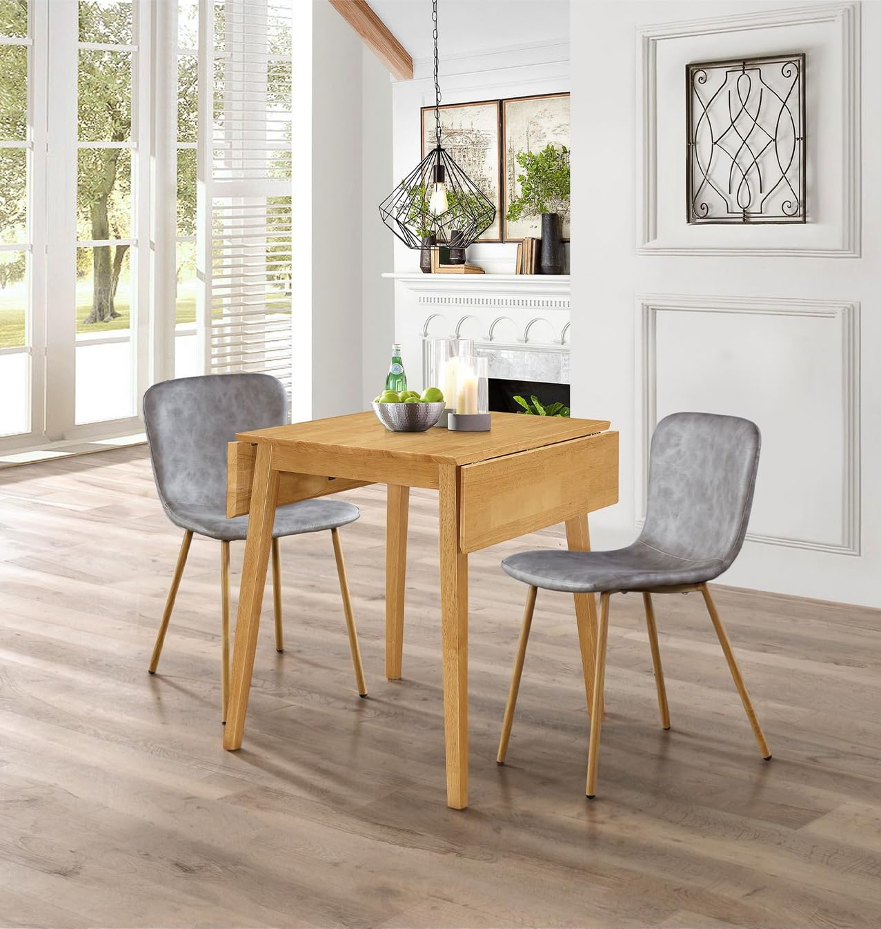 Hallowood Ledbury 2 Seater Drop Leaf Dining Table Set | Taupe Faux Leather
