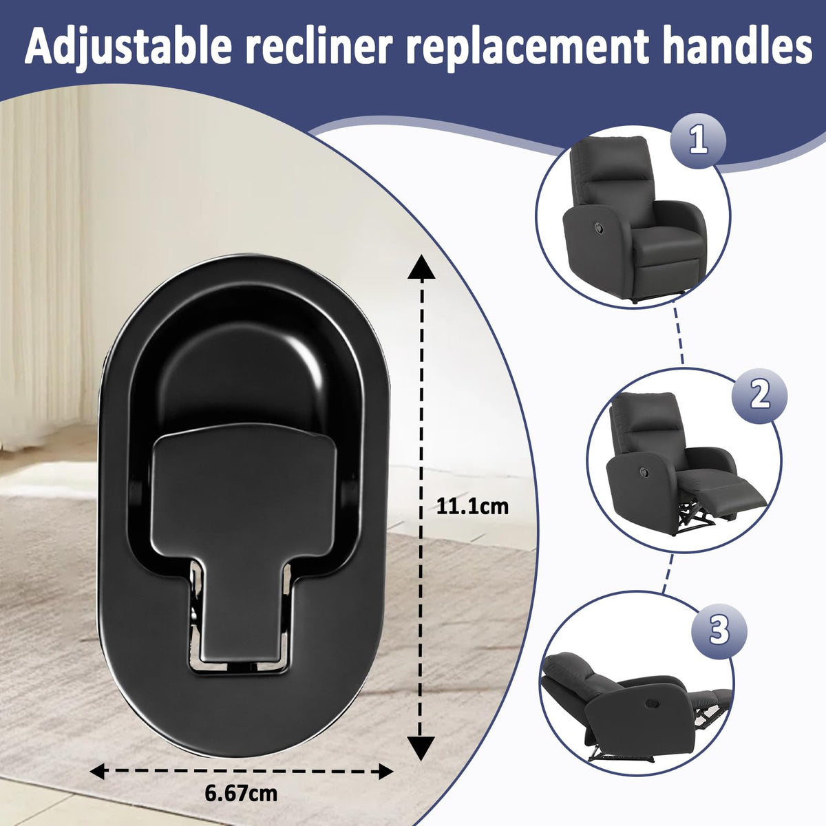 Relax Armchair and Sofa Lever, Solid Aluminium Metal Handle Black without Poweka Cable 2 Pieces