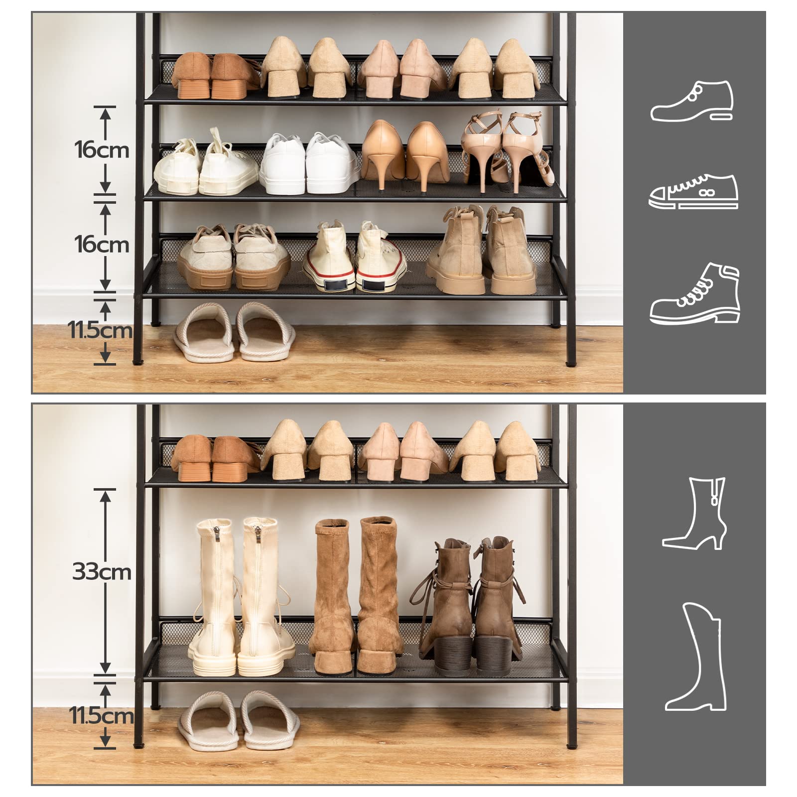 HOOBRO 8-Tier Shoe Rack – Large Metal Storage Shelf for 28 Pairs, Brown