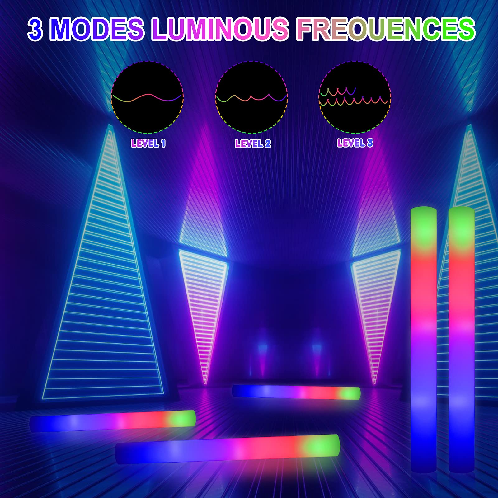 68PCS LED Foam Glow Sticks | 3-Mode Flashing Party Supplies