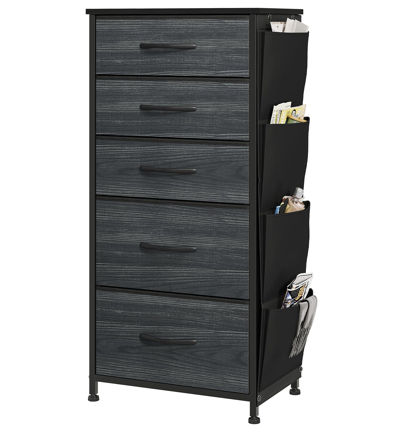 YITAHOME 5-Drawer Fabric Dresser | Metal Frame Storage Chest - Black