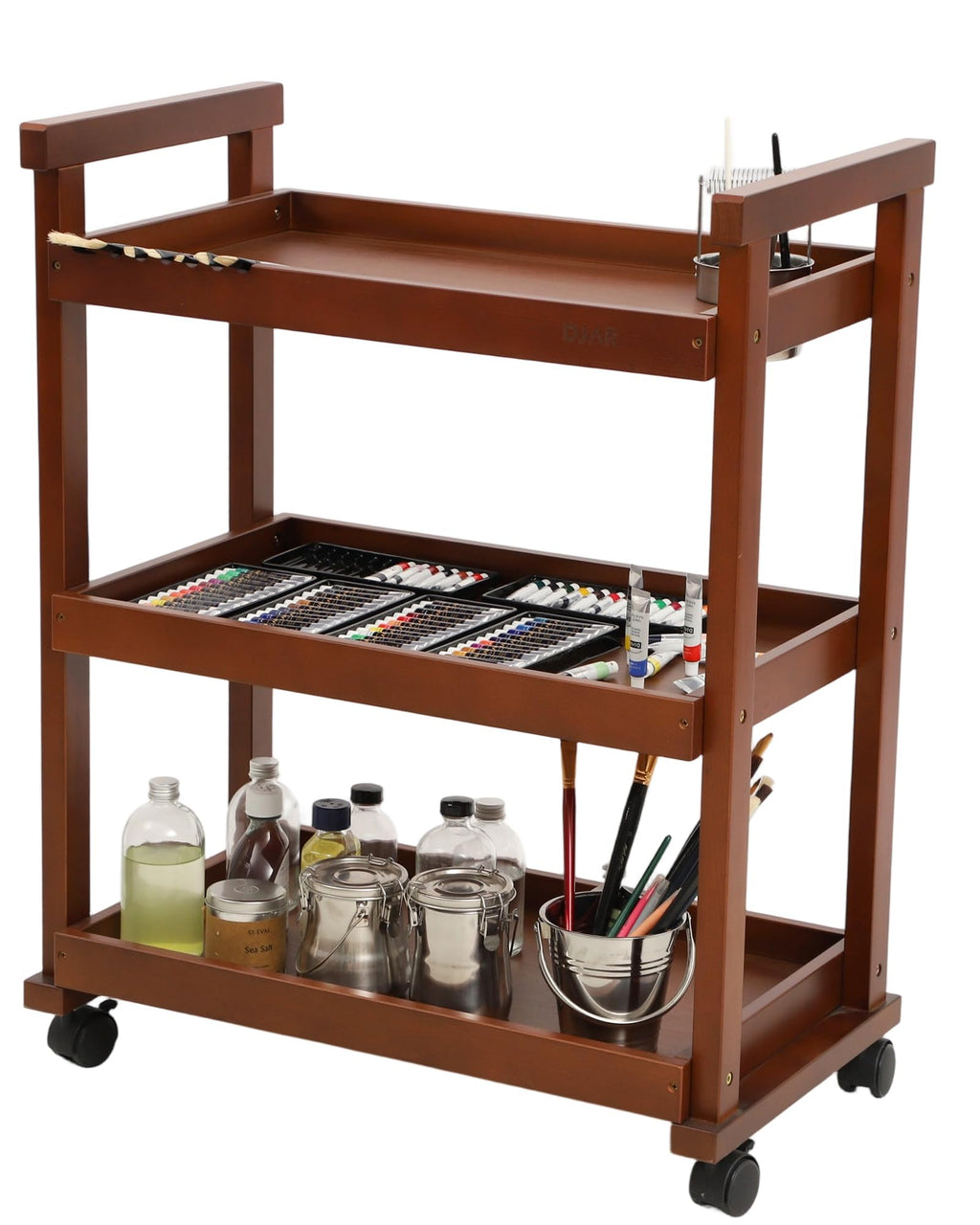 DJAR Rolling Art Cart with Silicone Pad, Solid Beech Wood Utility Cart with Caster Wheels, for Adults, Artists Walnut, Basic - image 1