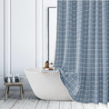 Boho Blue Linen Shower Curtain – Heavyweight Fabric with Tassels
