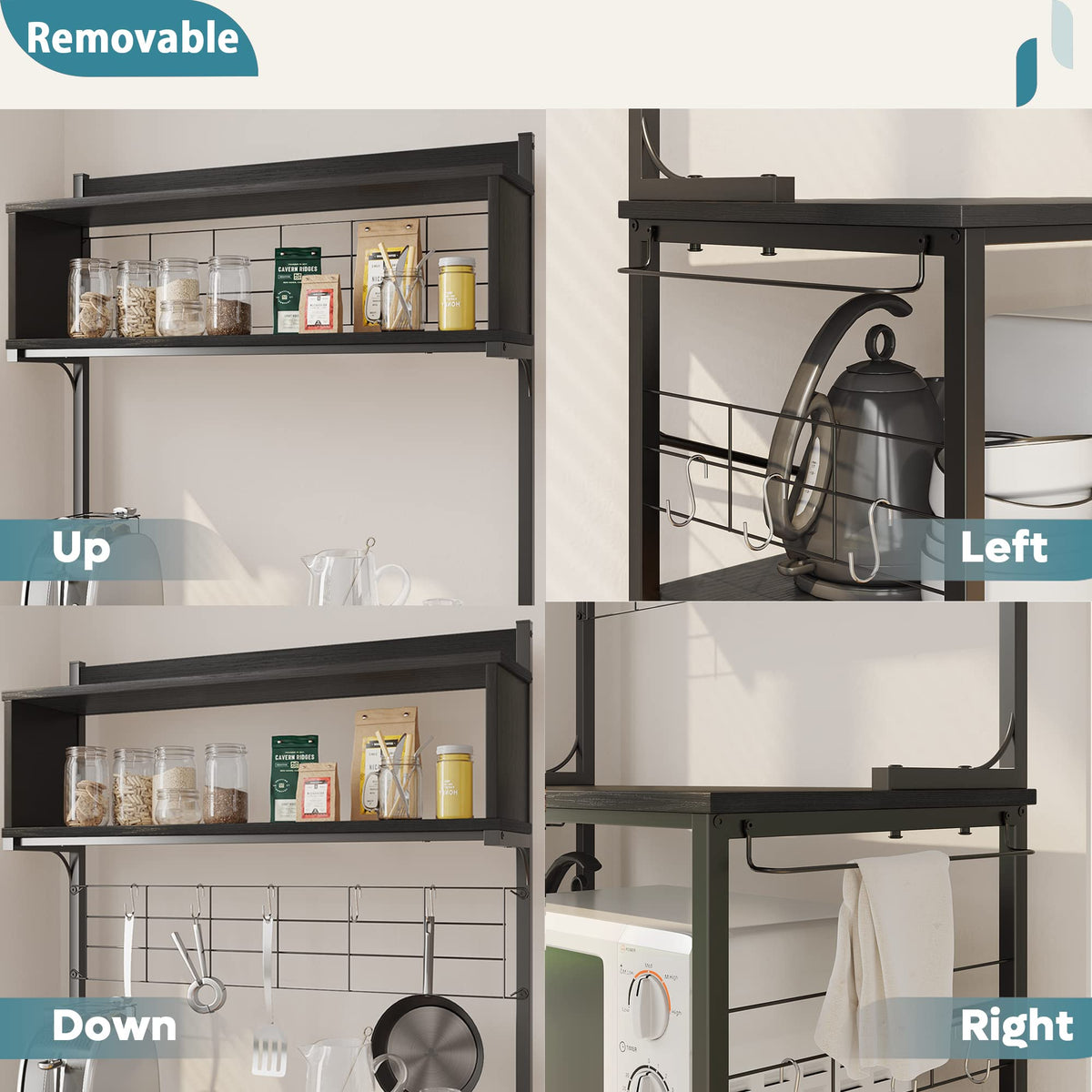 Bestier 80cm Bread Rack & Microwave Rack with 4 Shelves, Multi-functional Coffee Bar Shelf, 8 Side Hooks, Open Shelf Suitable for Kitchens - image 2