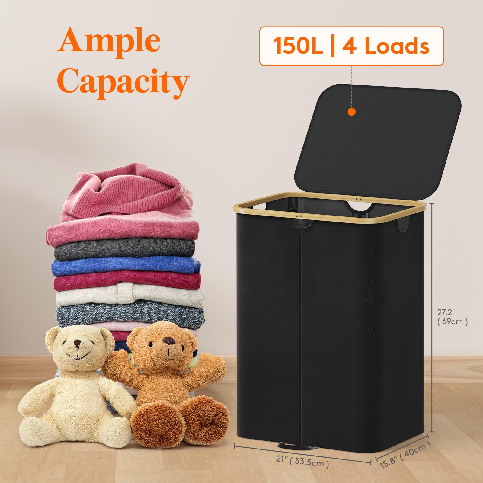 Lifewit 150L Laundry Basket with Lid | Large Foldable Hamper with Bags