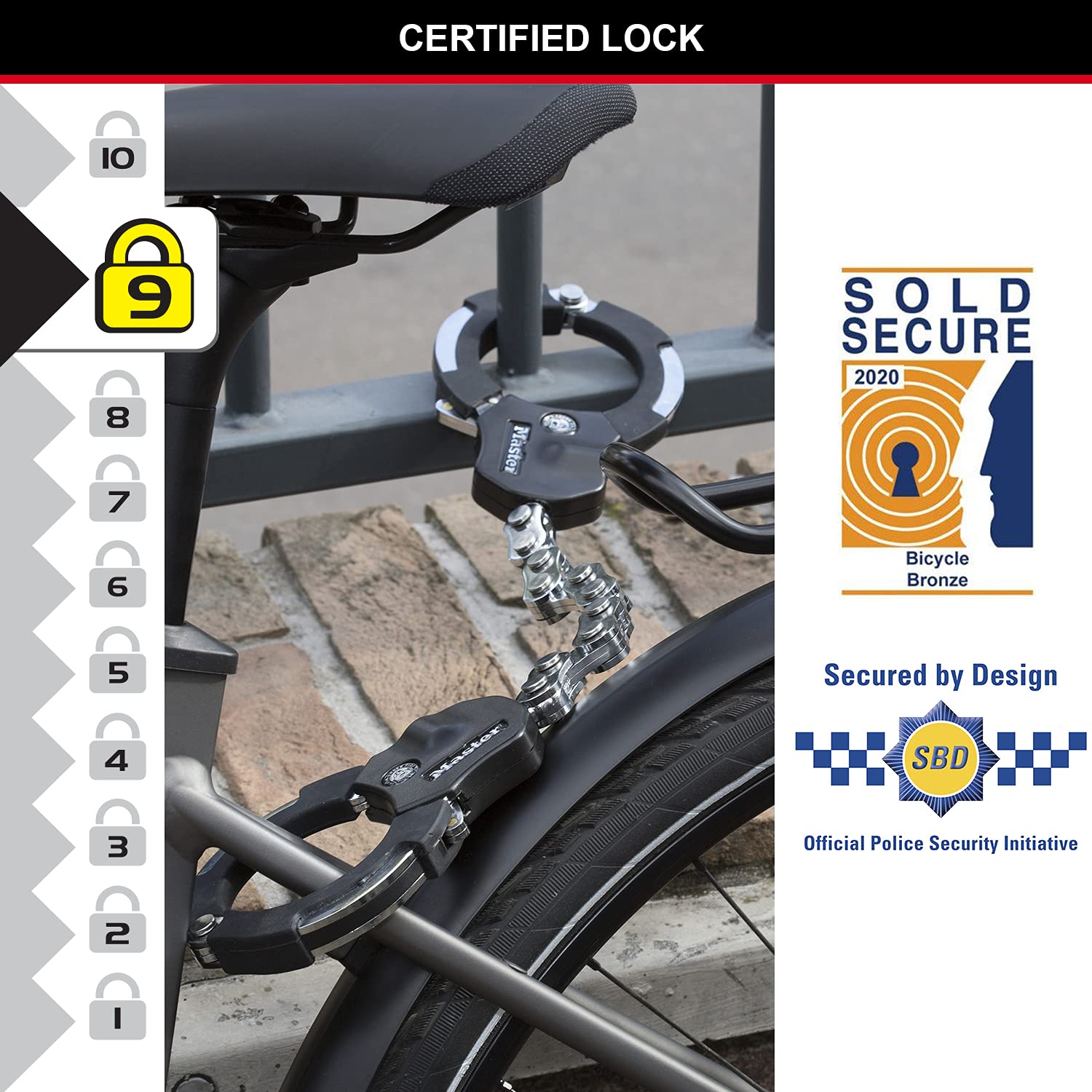 Master Lock Laminated Steel Bike & E-Scooter Cuff Lock – Police Approved