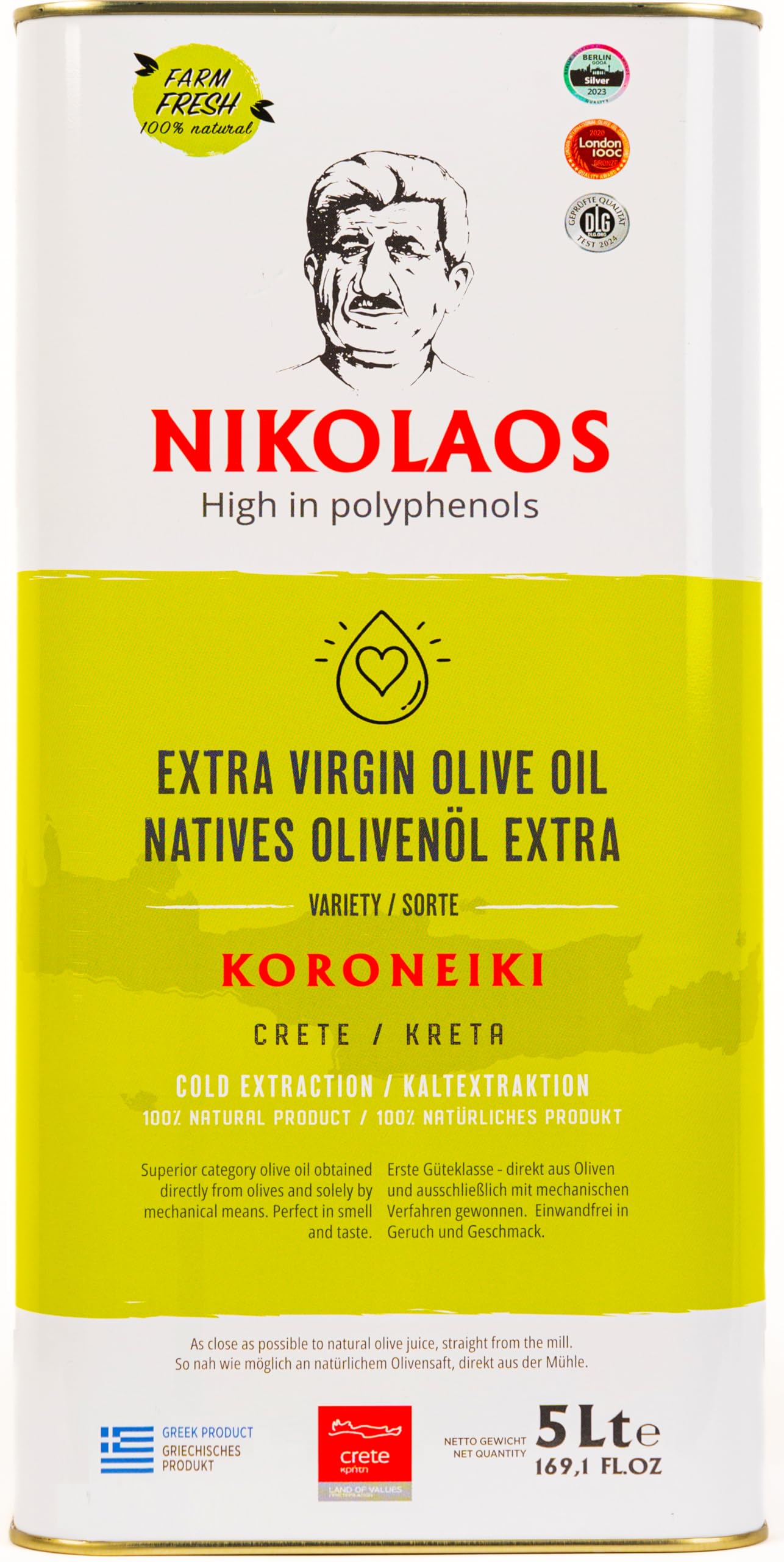 Nikolaos Extra Virgin Olive Oil – 5L Cold-Pressed Greek Olive Oil