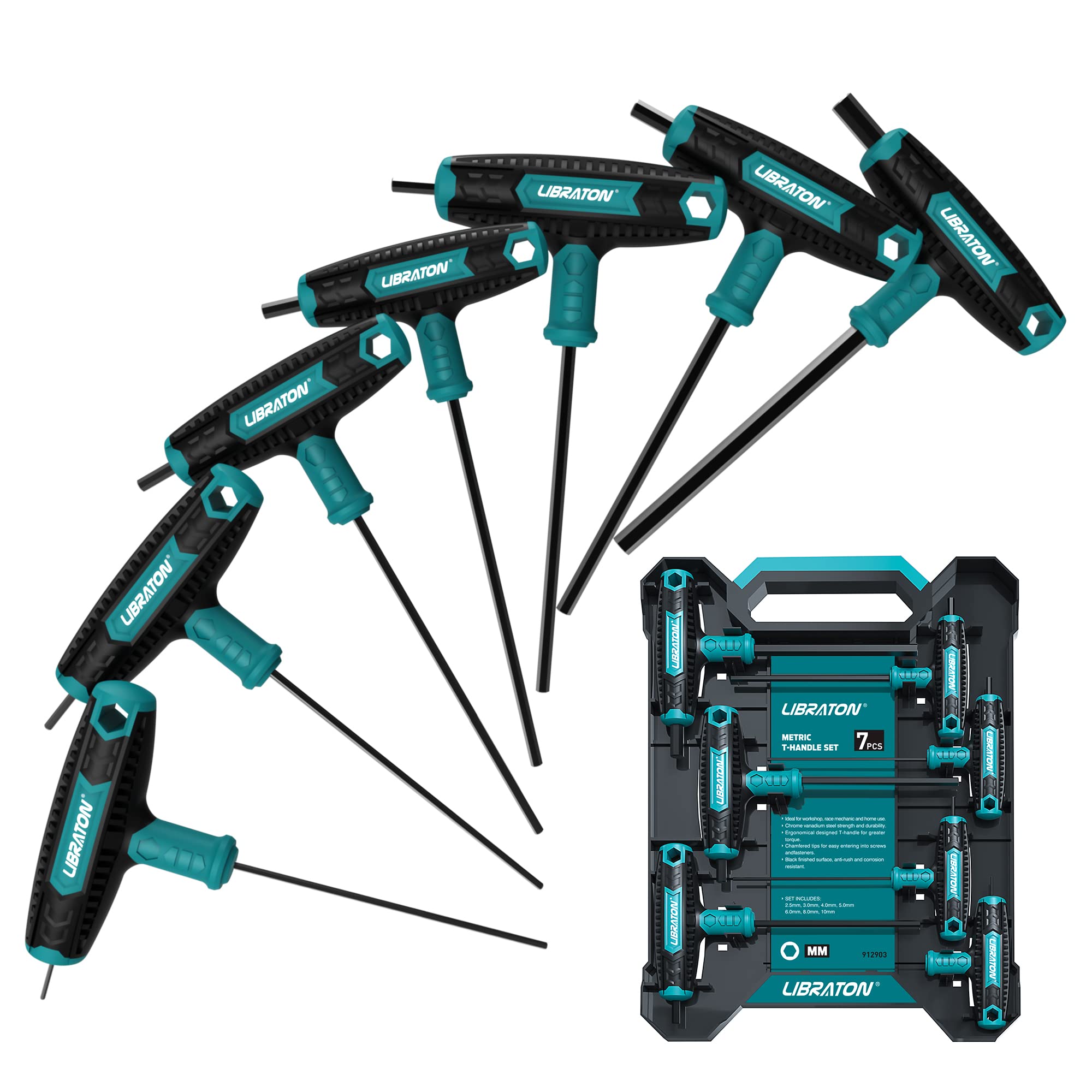 Libraton T-Handle Allen Key Set | 7-Piece Metric Hex Wrench Bike Tool Kit