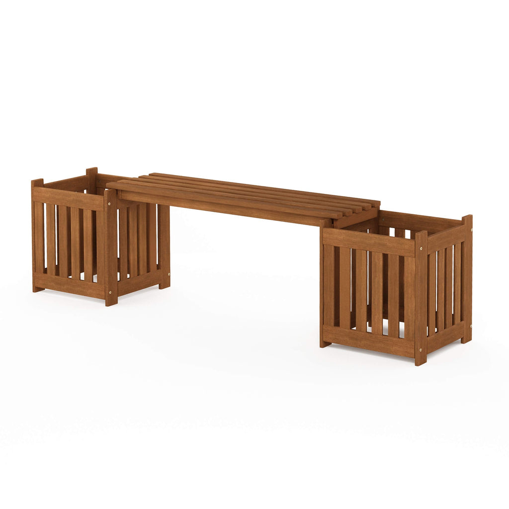 Furinno Outdoor Planter Box with Seater – Meranti Wood Garden Bench