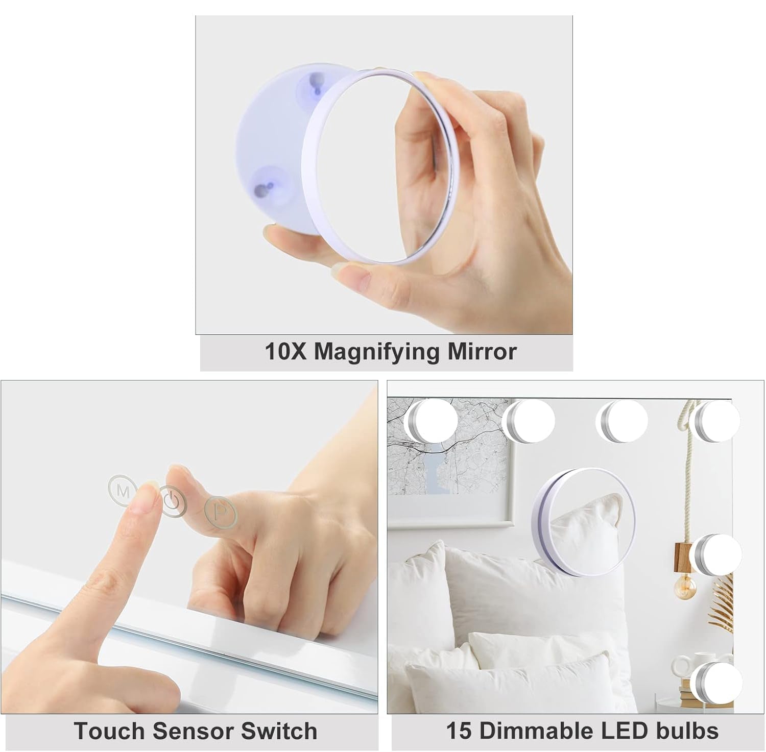 Dripex Hollywood Vanity Mirror with 15 LED Bulbs | 58x42cm Makeup Mirror