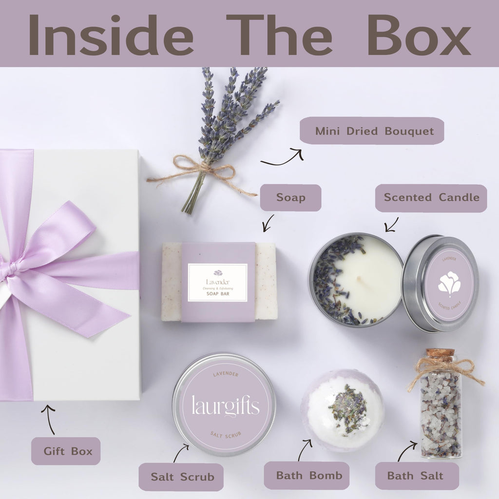 LaurGifts Lavender Spa Gift Box - 6-Piece Self Care Set for Women