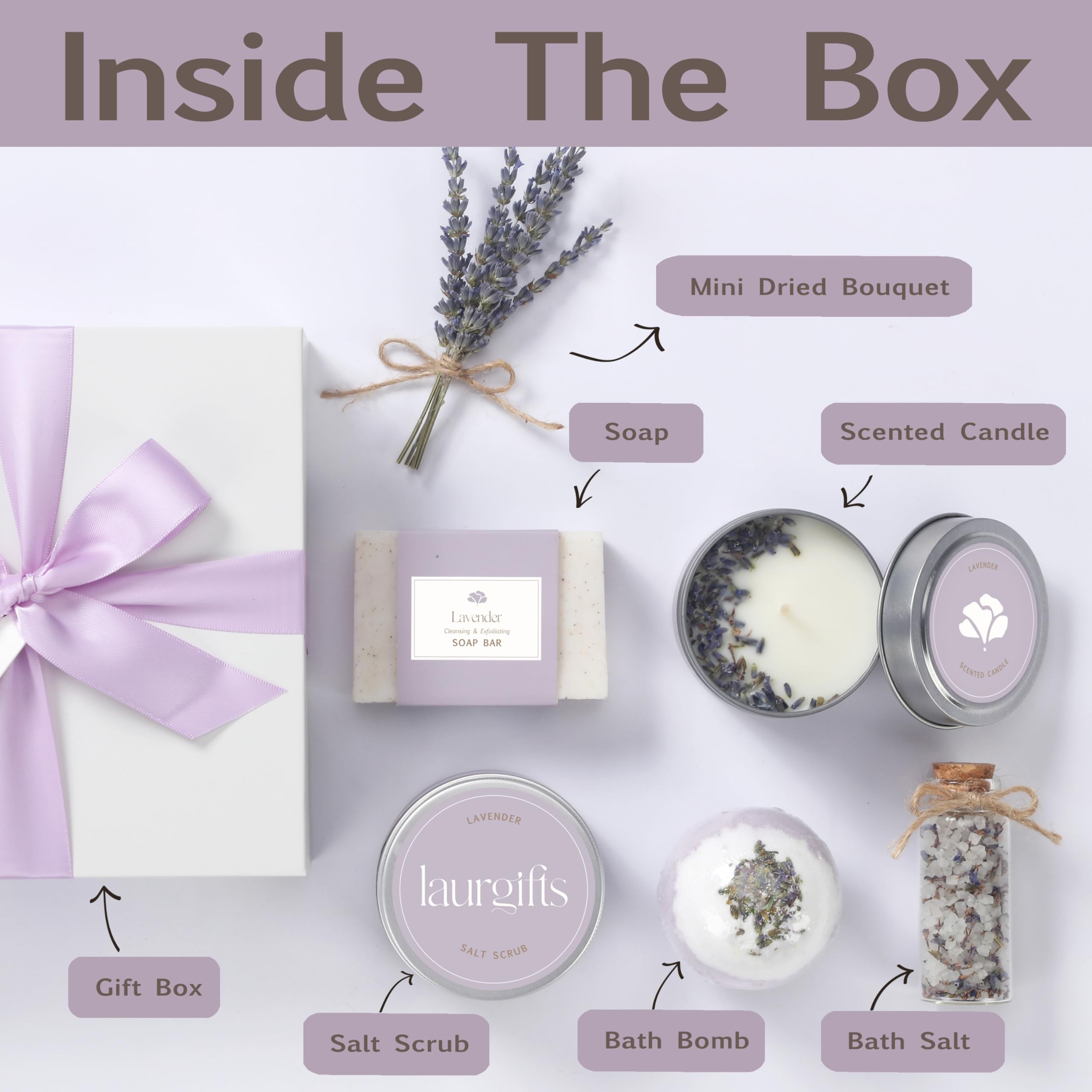 LaurGifts Lavender Spa Gift Box - 6-Piece Self Care Set for Women