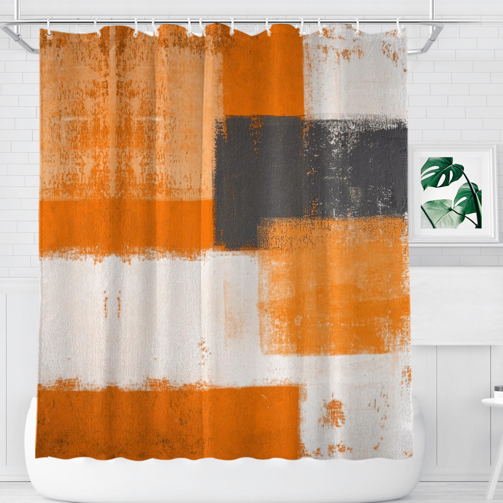 Abaysto Burnt Orange & Grey Geometric Shower Curtain | 72x72 Waterproof